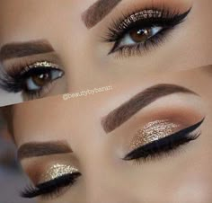 maquiagens-para-noivas-dourado Beautiful Wedding Makeup, Makeup Cantik, Gold Glitter Wedding, Makeup Tip, Glitter Eye Makeup