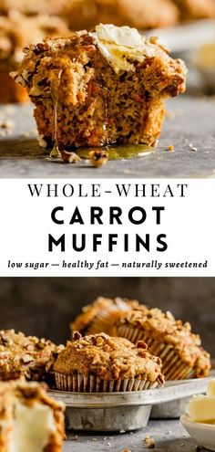 whole wheat and carrot muffins with text overlay