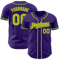 Custom Purple Neon Green-Old Gold Authentic Baseball Jersey Purple Jersey, Purple Neon, Blue Football, Orange Texas, Number 3, Sleeveless Crop Top, Baseball Shirts, Baseball Jersey, Button Design