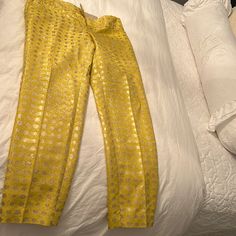 Nwt Loft Zoe Ankle Pants Yellow Gold With Metallic Gold Polka Dots Elegant Gold Bottoms For Spring, Elegant Yellow Party Bottoms, Gold Straight Pants For Workwear, Gold Trousers For Work, Gold Straight Pants For Work, Gold Long Pants For Summer, Chic Mustard Trousers, Gold Straight Leg Pants For Work, Chic Yellow Tapered Leg Pants