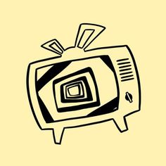 a black and white drawing of a tv on a yellow background with the words,