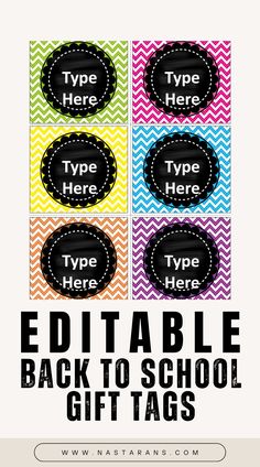 editable back to school gift tags with the text type here in black and white