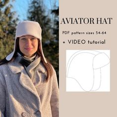 an image of a woman wearing a hat and coat with the text, aviator hat