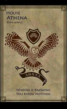 a poster with an owl on it and the words house athena written in spanish