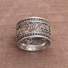 Sterling silver band ring, 'Merajan Majesty' - Sterling Silver Openwork Band Ring from Bali Scorpion Ring, Rings Ideas, Bijoux Fil Aluminium, Traditional Diamond, Sterling Silver Rings Bands, Silver Jewels, Ring Antique, Spinner Ring, Silver Jewelry Handmade