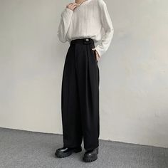 Fashion Social Mens Dress Pants Korean Loose Oversized Wide Leg Pants – Queencloth Black Suit Pants, Suit Man, Oversized Fashion, Mens Office, Pants Korean, Costume Noir, Smart Casual Style, Formal Trousers, Oversize Fashion