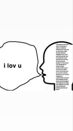 the words i love u are written in black and white, with two heads facing each other