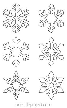 four snowflakes are shown in black and white