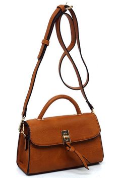 Twist Lock Flap Satchel Crossbody Bag Faux vegan leather Turn-lock & Zip top closure Gold-tone hardware Detachable shoulder strap L 8 * H 4.4 * W 3.1 (2 D) Brown Shoulder Bag With Turn-lock Closure And Double Handle, Brown Double Handle Shoulder Bag With Turn-lock Closure, Fall Flap Satchel With Adjustable Strap, Fall Satchel Flap Bag With Adjustable Strap, Daily Use Crossbody Satchel With Turn-lock Closure, Fall Satchel Shoulder Bag With Metal Hardware, Fall Shoulder Bag Satchel With Metal Hardware, Brown Crossbody Bag With Turn-lock Closure, Crossbody Satchel With Metal Hardware