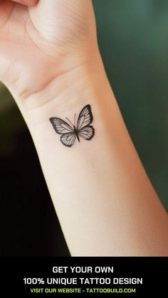 a woman's wrist tattoo with a butterfly on the left side of her arm