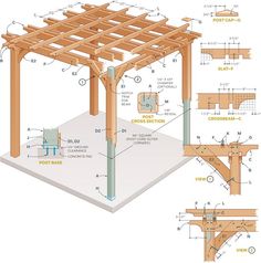 the plans for an outdoor pergolan are shown in this diagram, with instructions to build