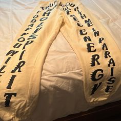 New Joggers, Never Worn, No Tags With Wording On Front, Drawstring And Pockets. Yellow Cotton Bottoms With Graphic Print, Yellow Graphic Print Cotton Bottoms, Yellow Cotton Bottoms With Letter Print, Fire Shoes, Yellow Black, Black N Yellow, Track Pants, Pants For Women, Track