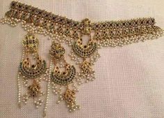 Buy Pakistani Indian Jewellery-Elegant Choker Bridal Necklace-Designer Jewellery With Gold Plated Antique Stones And Pearls In USA, UK, Canada, Australia  Visit Now : www.NameerabyFarooq.com or Call / Whatsapp : +1 732-910-5427 Full Bridal Jewellery Set, Jewellery Choker, Vintage Indian Jewelry, Rajputi Jewellery, Classic Jewellery, Elegant Choker, Rani Haar, Antique Necklaces Design, Antique Necklaces