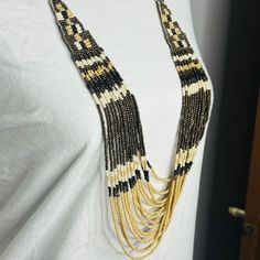 Gorgeous Vintage Beaded Necklace Native American Modern Style  | eBay Vintage Native American Necklace, Casual Gold Necklaces With Round Beads, Casual Gold Necklace For Festival, Handmade Casual Beaded Necklace For Party, Casual Handmade Beaded Necklaces For Party, Festival Multi-strand Gold Beaded Necklaces, Festival Multi-strand Gold Beaded Necklace, Multicolor Multi-strand Beaded Necklaces With Gold Beads, Bohemian Beaded Chain Beads