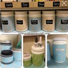 several pictures of jars with labels on them and some containers in the bottom one is empty