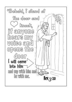 a coloring page with an image of a man in robes and the words, behold i stand