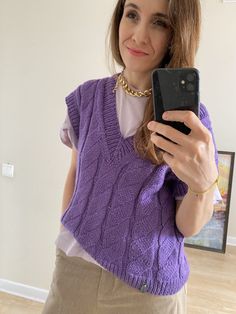 Hand-Knit Purple Vest - Soft and Stylish 💜 Elevate your wardrobe with this beautifully hand-knit purple vest, crafted from soft, high-quality yarn for a cozy yet lightweight feel. Its timeless design makes it perfect for layering over your favorite tops, dresses, or blouses. Luxuriously soft yarn that feels gentle against the skin. A rich, elegant purple that complements any style. Comfortable and versatile, perfect for everyday wear or special occasions. Hand-knit with care and attention to de Cozy Knit Sleeveless Sweater Vest, Cozy Cable Knit Sleeveless Sweater Vest, Winter V-neck Chunky Knit Sweater Vest, Cozy Sleeveless Cable Knit Sweater Vest, Winter Knit V-neck Sweater Vest, Cozy Chunky Knit Sleeveless Sweater Vest, V-neck Knit Sweater Vest For Fall, Knitted V-neck Vest For Fall, Hand Knitted Sleeveless Winter Vest