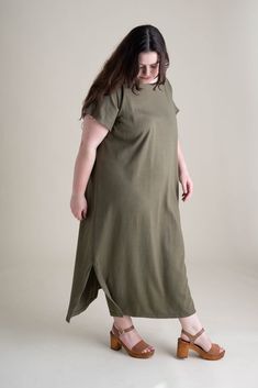 Maxi-length with dual side slits. Made with our hemp & organic cotton jersey. Barcelona Dress, Michigan Usa, Be Mindful, The Maker, Sustainable Clothing, Cairo, Bike Shorts, Striped Long Sleeve, Fabric Care