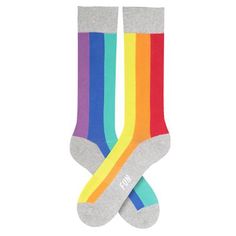 Rainbow FUN SOCKS make every day bright and may just be your lucky socks. Vertical stripes in the colors of the spectrum on a heather grey background. Made from premium, high-quality combed cotton with arch support for comfortable fit and feel. Trendy Gray Cotton Socks, Cool Socks For Men, Stripe Socks, Fun Socks, Just Be You, Striped Socks, Grey Background, Cool Socks, Vertical Stripes