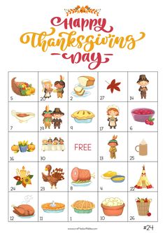 a thanksgiving printable game with the words happy thanksgiving day and images of people in costumes