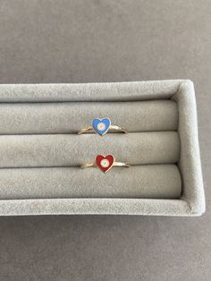 14K Solid Gold/ Heart Evil Eye Ring, Red Blue- 14K Solid Gold Quantity : One Ring Color : Gold Material : 14K Solid Gold Ring Size : 7  Band Size : about 1.4mm wide and 1mm thick Heart Evil Eye Size : 6.8mm * Metal components are 14K Solid Gold. * Suitable for delicate and sensitive skin. * Comes in a jewelry box. If you need extra boxes for gifting....just let us know! Red Heart Birthstone Ring In 14k Gold, 14k Gold Heart Cut Red Heart Ring, 14k Gold Red Heart Cut Ring, Red 14k Gold Heart Ring With Birthstone, Red 14k Gold Heart Ring For Promise, 14k Gold Red Heart Ring For Promise, Red 14k Gold Heart Promise Ring, Blue Heart Ring For Valentine's Day Promise, Music Note Ring