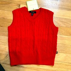 3t , Nwt Knit Boys Vest 100% Cotton, Machine Wash Casual Red Sweater Vest For Winter, Red Cotton Sweater Vest For Fall, Red Cotton Casual Sweater Vest, Casual Red Cotton Sweater Vest, Red Knit Sweater Vest For Fall, Fitted Sweater For Fall, Red Winter Top For School, Red Cotton Cable Knit Sweater, Red Cable Knit Cotton Sweater