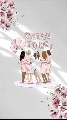 the bride to be is surrounded by her bridesmaids in pink robes and balloons