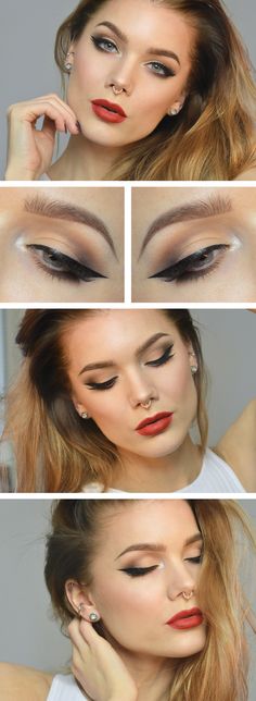 Linda Hallberg - winged eyeliner and red lip Retro Wedding Makeup, Anastasia Contour, Make Up Diy, Look Kylie Jenner, Red Lip Makeup, Simply Red