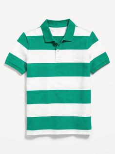 rib-knit collar short sleeves two-button placket all-over stripes relaxed fit hits below waistmachine wash according to the care instruction label Denim Styling, Shirt For Boys, Polo T Shirt, Pique Polo Shirt, Old Navy Shorts, Knit Collar, Kid Stuff, Button Placket, Denim Fashion