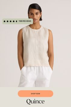 An all-year essential. This linen tank top is made from soft, textured 100% organic linen. It's perfect to layer under a cardigan or does just as well on its own on those warmer days. Especially with the matching linen pants.  | Quince | Women's Tank Top in Sand, Size Large, Linen Linen Tank Top, Linen Tank, European Linens, Organic Linens, Linen Women, Linen Pants, Quince, Tank Tops Women, The 100