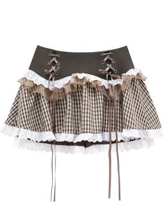 ❤︎Brown grid culotte cake skirt❤︎ Brown Grid, Cake Skirt, Heart Bag, A Line Skirt, Skirt Length, Lattice, A Line Skirts, White And Black, Fashion Inspo