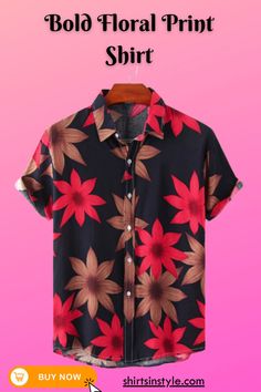 Bold Floral Print Shirt Trendy Cotton Hawaiian Shirt For Spring, Black Floral Print Shirt For Summer, Summer Printed Cotton Short Sleeve Shirt, Printed Cotton Short Sleeve Shirt For Summer, Casual Cotton Shirt With Floral Print, Summer Printed Short Sleeve Cotton Shirt, Collared Cotton T-shirt For The Beach, Collared Cotton Beach T-shirt, Spring Cotton Hawaiian Shirt