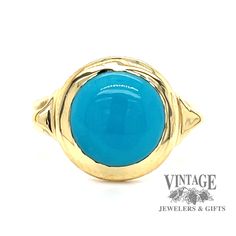 18 karat yellow gold turquoise cabachon bezel set ring Turquoise Gold Rings, Turquoise Gold Ring, Robin's Egg Blue, Estate Rings, Wax Casting, Yellow Gold Setting, Lost Wax Casting, Robins Egg, Turquoise Rings