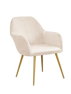 a white chair with gold legs on a white background