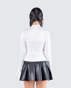 Have them all swooning over your elegance 😌 Classy queens wear collared, white satin shirts with flared sleeves... we don't make the rules💅🏼 Elegant Bell Sleeve Tops For Formal Occasions, White Satin Tops For Workwear, Fitted Shirt For Party, Elegant Bell Sleeve Party Blouse, Fitted Satin Party Shirt, Satin Long Sleeve Shirt For Night Out, Chic Fitted Satin Shirt, Fitted Satin Shirt For Party, White Satin Blouse For Formal Occasions