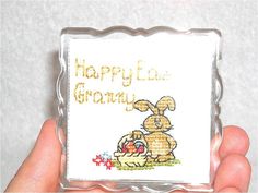 #cutemagnets #custommagnets #fridgemagne #crossstitchmagnetts #handmademagnet #eastergift #grandmomgift #Welldonegift #bunnygift	#eastergiftmagnet #BunnyCard #HappyEasterCard #personalizedgift Stitch Quotes, Cross Stitch Quotes, Happy Easter Card