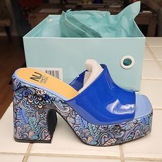 Brand New In The Box, Ninety Union Platform Sandals! Blue Platform Sandals For Vacation, Blue Platform Heels In Synthetic Material, Chic Blue Platform Sandals, Trendy Blue Heels For Vacation, Blue Platform Sandals With Open Heel, Blue Synthetic Sandals With Block Heel, Blue Block Heel Platform Sandals, Cell Phone Holster, Soft Cooler