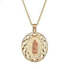 14k Gold Two Tone Our Lady of Guadalupe Pendant Necklace, Women's, Size: 18" Necleses Necklaces, Quinceanera Necklace, Layered Gold Necklaces, Quinceanera Jewelry, Diamond Carat Size, Black Hills Gold Jewelry, Diamond Bracelet Design, Our Lady Of Guadalupe, Lady Of Guadalupe