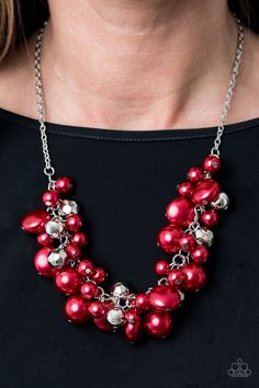 Battle of the Bombshells - Red Necklace - Convention Exclusive - Paparazzi Paparazzi Accessories Jewelry, Red Pearl, Pearl Necklace Earrings, Silver Pearl Necklace, Red Necklace, Pearl Cluster, Jewelry Images, Paparazzi Accessories, Chic Jewelry