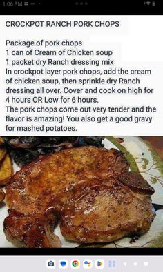 the recipe for crockpot ranch pork chops is shown in an instagram