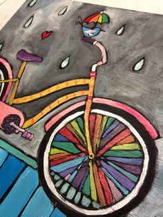 a drawing of a bicycle with an umbrella