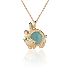 Larkspur & Hawk Emily's Garden Rabbit Pendant Rabbit Necklaces, Rabbit Pendant, Green Chalcedony, Orange Sapphire, Fine Jewelry Collection, Capsule Collection, Curb Chain, Semi Precious Gemstones, Rose Quartz