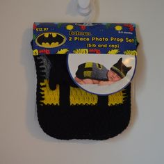 a batman hat and diaper set for babys to wear in the crochet pattern