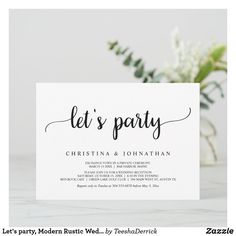 a white card with the words let's party written in black ink on it