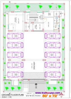 the floor plan for a three car garage