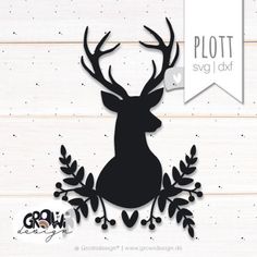 a paper cut out of a deer with leaves on it's antlers and the words plott svg dxf