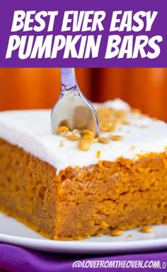 the best ever easy pumpkin bars with white frosting