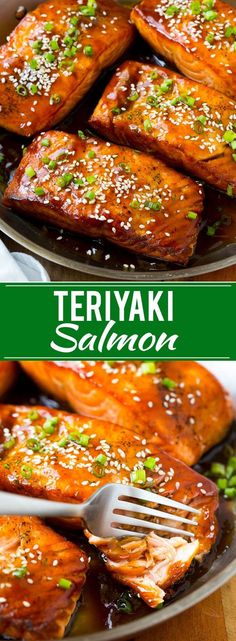 teriyaki salmon on a plate with a fork