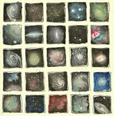 an image of many different types of stars and planets in the sky, with one being drawn