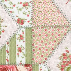 four different patterns with flowers on them, one is pink and the other is green